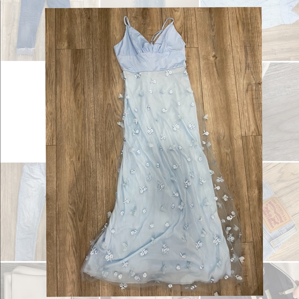 Ethereal blue flowery long dress